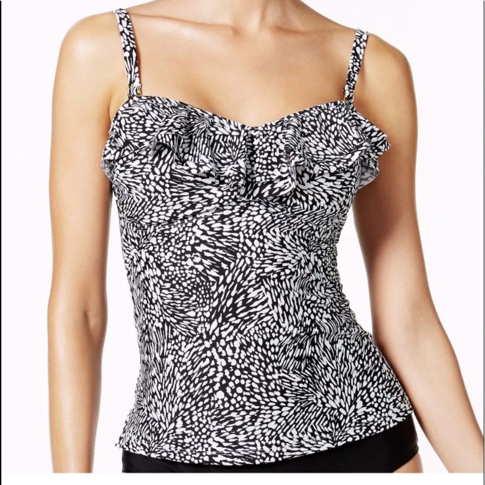 Island Escape Tahiti Tankini  Sz 6 Black White